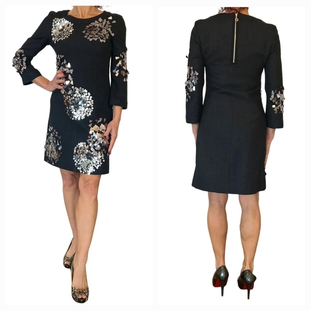 TORY BURCH GRAY WOOL SEQUIN EMBELLISHED SARRA MINI DRESS